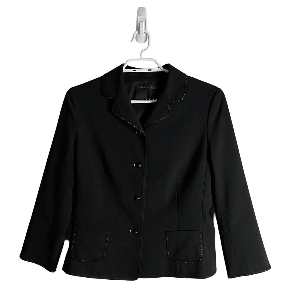 Elie Tahari Women's Black Single Breasted Notch Lapel Wool Blazer